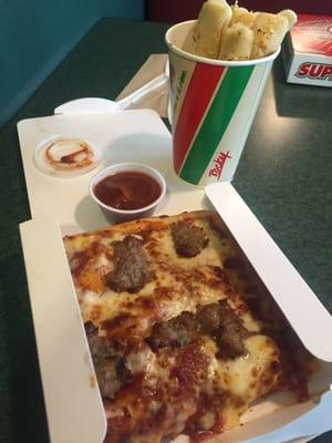 Super Slice combo - Sausage and Pepperoni slice with breadsticks and a soda