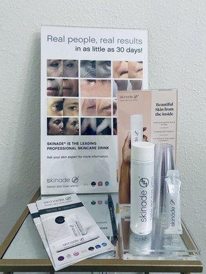 Skinade, Better skin from within! Try it for 30 days and trust me you'll never drink another "collagen" drink again. 941-284-9606