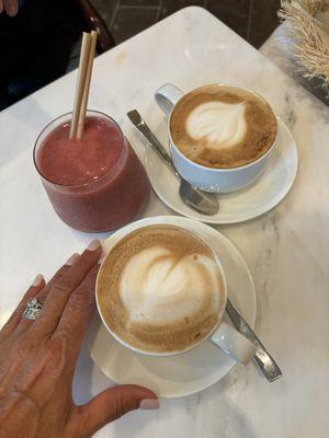 Two lattes and a smoothie