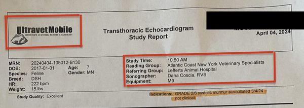 Lefferts Animal Hospital is the Referring Group... this does not equate "on-site" diagnostics.