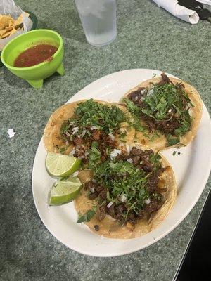 3 Tacos, Steak, Al Pastor and Barbacoa