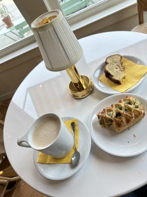 Chai tea paired with puff pastry and cinnamon bread