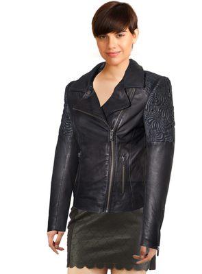 Leather Jacket with puffed Embroidery at shoulders. Special Designed Leather Jackets