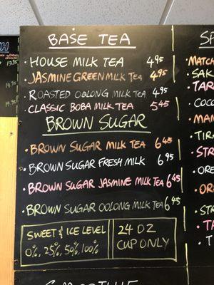 Menu - brown sugar drinks