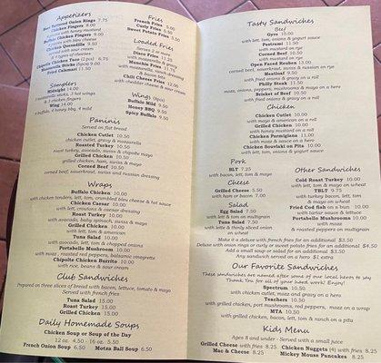 Menu as of May 2022