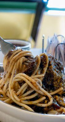 Beef Steak Spaghetti 薄牛扒意大利粉: $12.50; $13.61 with tax.