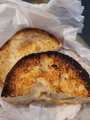 Burnt over toasted bagel