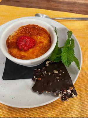 Baileys Irish Cream creme brulee with dark chocolate pecan crisp