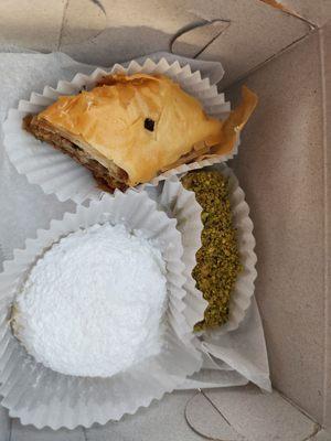 Walnut Baklava, Pistachio Saragli, Kourabiedes