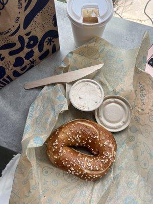 Pretzel Bagel with Mexican Street Corn Cream Cheese on the side