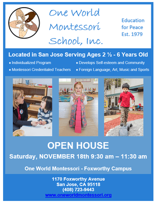 Open House Sat Nov 18, 9:30-11:30am, rain or shine! Everyone welcome. Now enrolling for Jan - Sept 2024