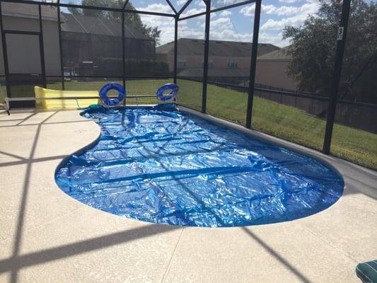 Pool covers help keep in the heat.