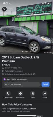 Subaru Outback in Question.