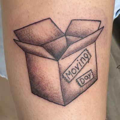 custom cardbox moving box tattoo with shading and custom text