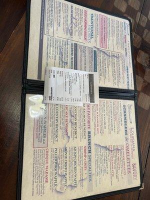 Look closely as receipt does not match menu prices.