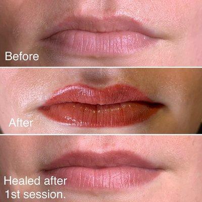 My lips before & after healing from lip blush @ GLAM