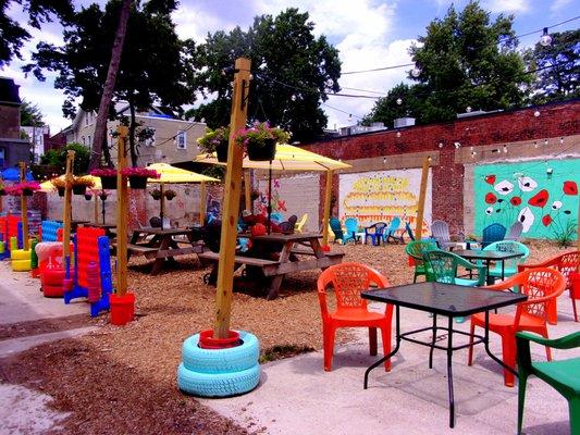 Large outdoor urban beer garden