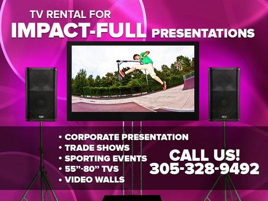 DJPeoples Rents Audio Visual Equipment such as TVs, Projectors, Projection Screens, Sound Systems and Speakers for events.