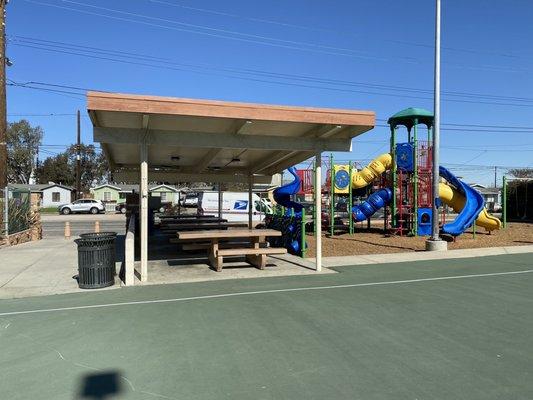 Play area and picnic tables