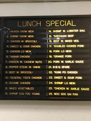 Lunch Menu, most are $5.95