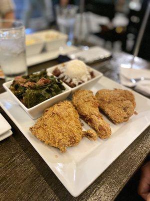 Fried Chicken w/Collard Greens and Red Beans & Rice | @allthenummies