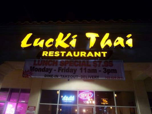 Outside the lucky Thai restaurant.