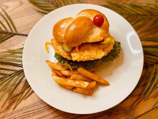 Fried Chicken Breast on Egg Roll