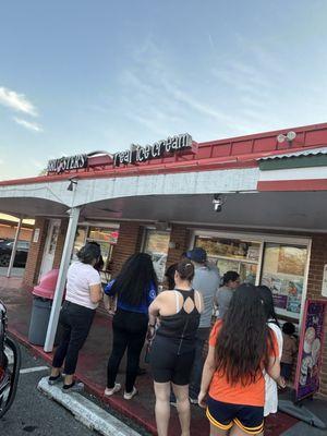 The line for ice cream. It's sooo good we are willing to wait.