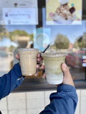 Honeycomb latte and kamo latte