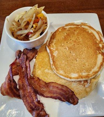 Pancake platter with bacon