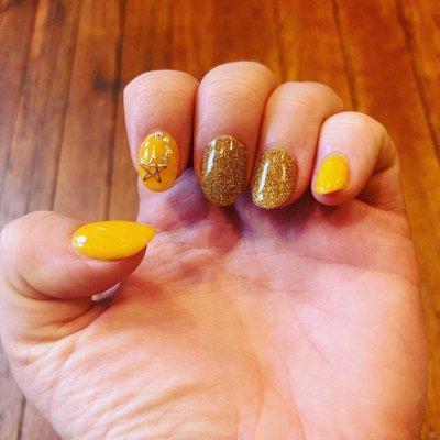 I love the mustard yellow and gold, and the shooting star is so cute and clever!