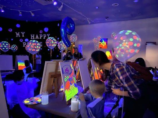 Glow in the dark Painting Party to celebrate a Birthday.