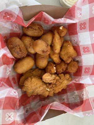 Cheese curds, mini corn dog bites and chicken tenders