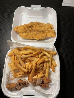 Catfish and fried oysters combo