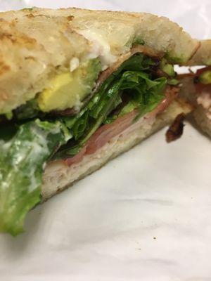 Turkey Sammich (minus onions) on Billy bread. Love the amount of greens, wish there was a bit more turkey!