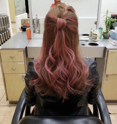 Balayage pink (it will fade away to soft pink!) done by Sally!!