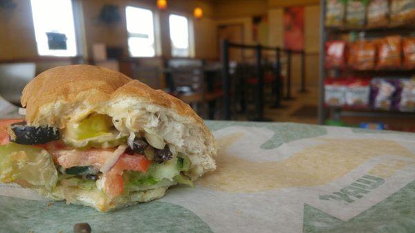 Chicken Chipotle sub on white.