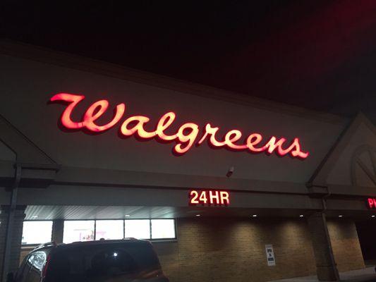 Outside Walgreens - clearly noted that it's open 24 Hours