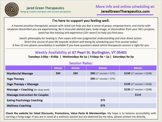 Price list and basic business info