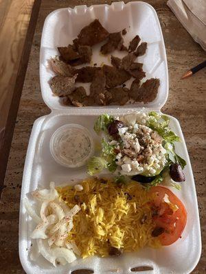 Gyro Plate $15.49, upgraded to greek salad + $2.29 w tax $20.08