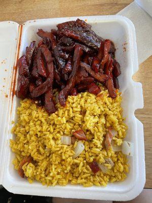 Boneless pork lunch comes with yellow pork fried rice & eggroll $8.25.  Didn't like this (hard, tough, dry)