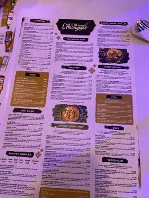 Front of menu