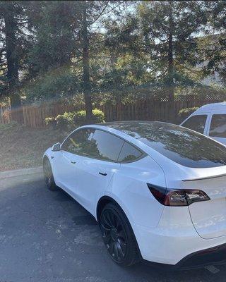 Tesla Model Y 5% Tint I. Rear windows. Still clear from the inside out.