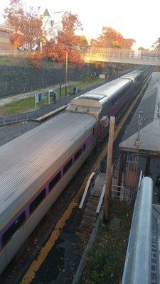 Outbound train at Natick Center Commuter Rail Station