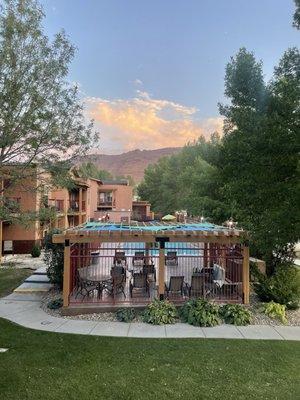 Pool area with desert views.