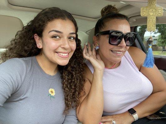 My mom and I with our double piercings.