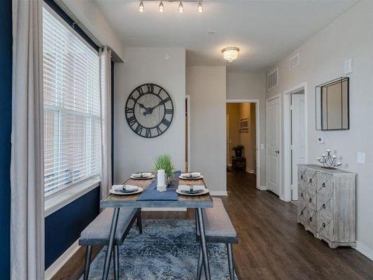 Dining room with a large window