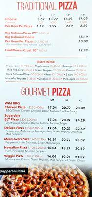 TRADITIONAL Pizza  GOURMET pizza   Menu