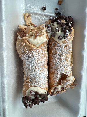 Cannoli half chocolate chip and half almond.