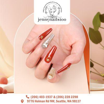 Elevate your style with stunning nails at Jenny Nails Too! 
Whether it's a classic look or something bold, we've got you covered.